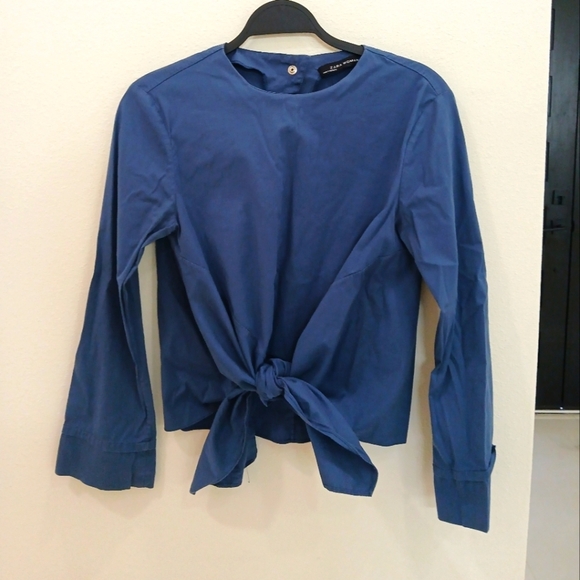 Zara Tops - ZARA Blue Tie Front Blouse